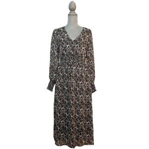 NWT Boden Smocked Waist Midi Dress in Black Multi, Abstract Ditsy